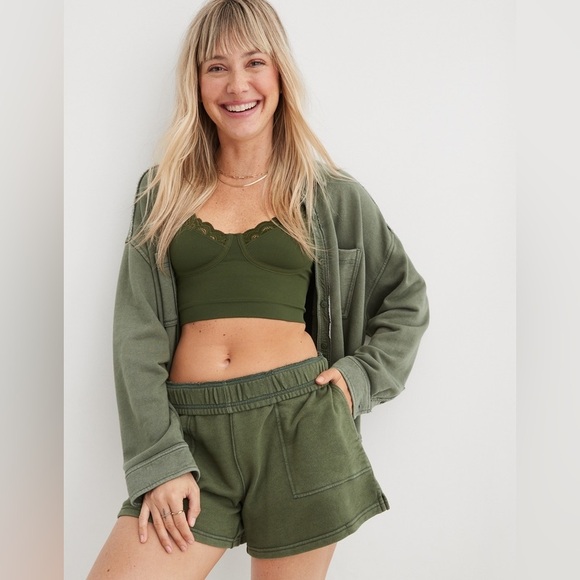 Sold Out NWOT Aerie LumberJane Fleece Oversized Button Down Green Size S - Picture 4 of 5